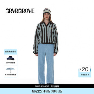 竖条纹翻领毛织套头撞色立领慵懒风长袖 款 GROVE官方旗舰店冬季