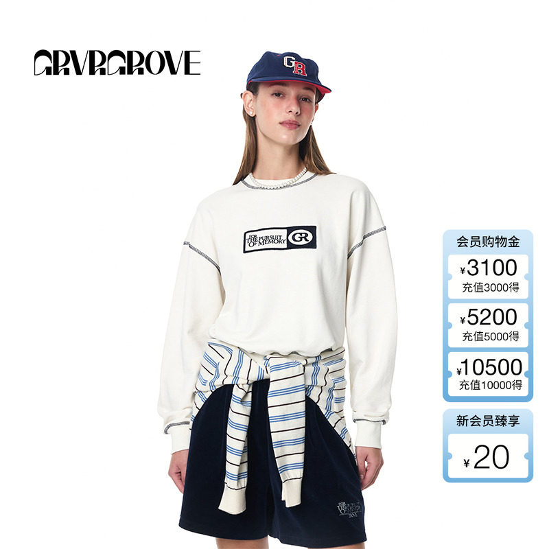 GROVE官方旗舰店女秋季新款长袖宽松学院风经典字母LOGO套头卫衣