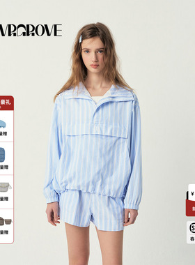 GROVE官方旗舰店2025SS春夏款女士套头连帽长袖衬衫GR5HD01C