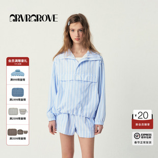 GROVE官方旗舰店2025SS春夏款女士套头连帽长袖衬衫GR5HD01C