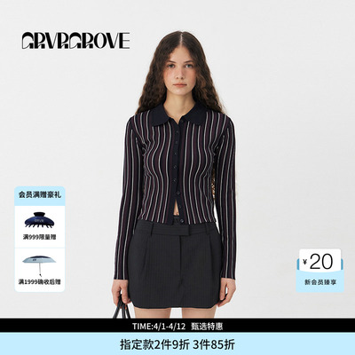 GROVE官方旗舰店PS春季款明星同款条纹针织开衫女GS5KN13C