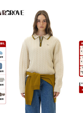 GROVE官方旗舰店 2025WT冬季新款翻领毛织长袖撞色拉链女GCW5KN16