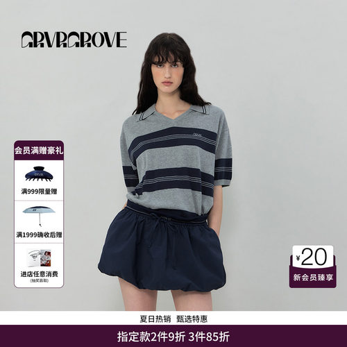 GRVR GROVE官方旗舰店SS春夏款女条纹针织短袖宽松舒适GR5KN02C