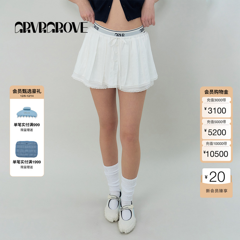 GROVE官方旗舰店2025SS春夏新款百褶梭织短裙裤女韩系风GS5SK16M
