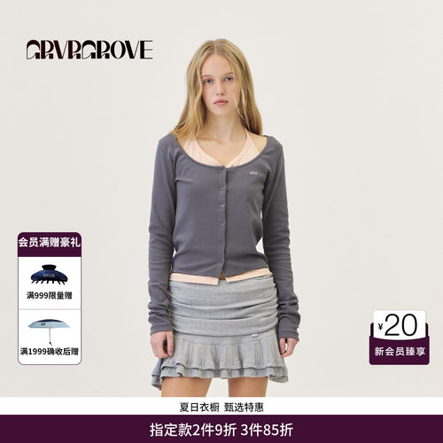 GRVR GROVE官方旗舰店2026PS春季长袖T恤挂脖开衫短款 GP26CAK01