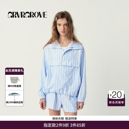 GRVR GROVE官方旗舰店SS春夏款女士套头连帽长袖衬衫GR5HD01C
