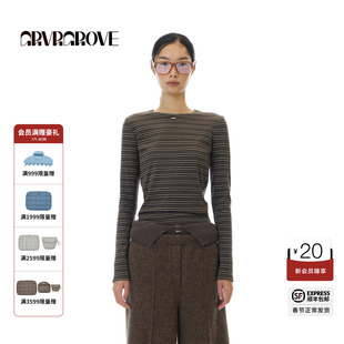 GROVE官方旗舰店 2025WT冬季款长袖圆领T恤条纹上装女 GCW5TS02