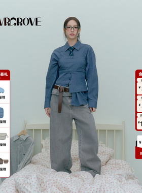 【林娜琏同款】GROVE 2026PS春季新款牛仔长裤宽松复古 GP26DBC06