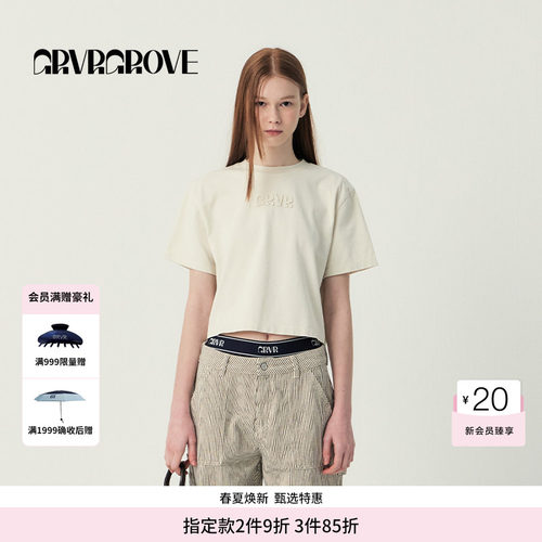 GROVE官方旗舰店SS春夏款女士圆领短袖t恤GR5TS05C