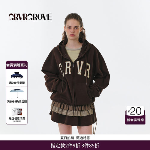 GRVR GROVE官方旗舰店 FW秋季款连帽卫衣开衫女款上衣 GF5SW02M