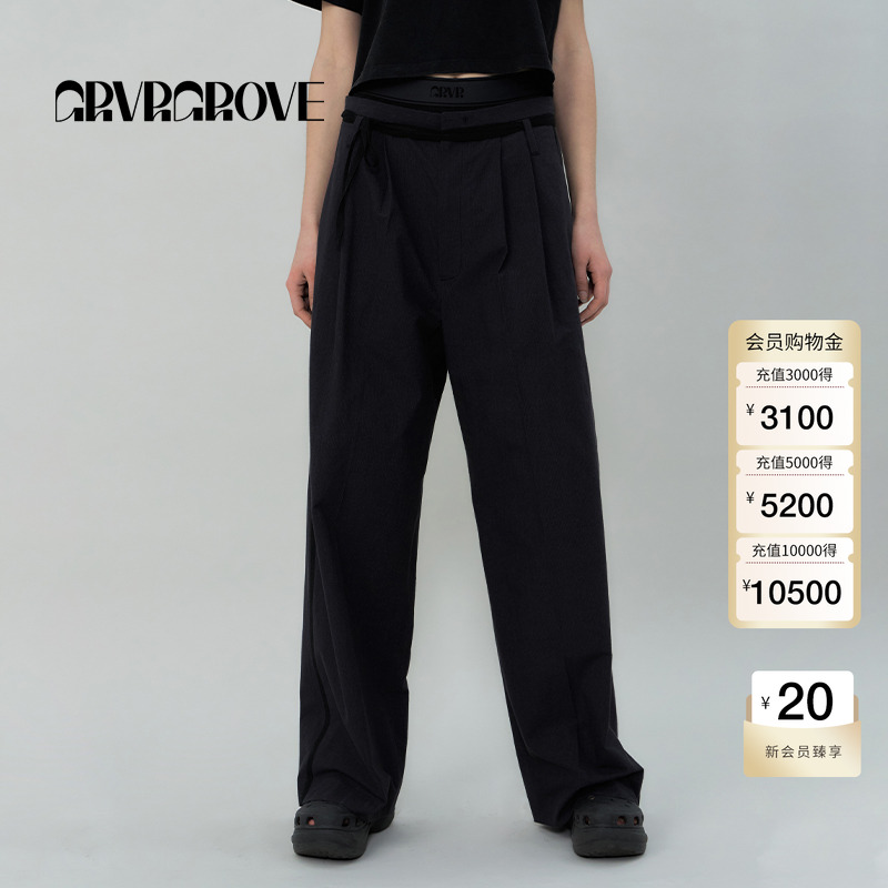 GROVE官方旗舰店2025SS春夏新款女士飘带梭织长裤休闲裤GS5PT25M