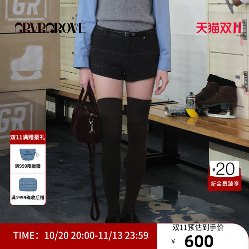 GRVR GROVE官方旗舰店 WT冬季款格纹梭织短裤韩系 GCW5PT02