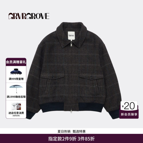 GRVR GROVE官方旗舰店 WT冬季款格纹梭织夹克短外套女 GCW5JP01