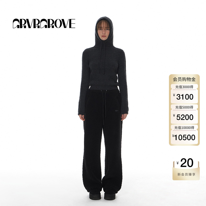 GROVE纯色毛针织衫连帽套头上衣