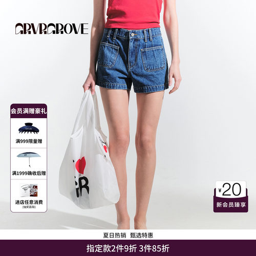 GRVR GROVE官方旗舰店夏季款深牛仔短裤简约百搭休闲 GM5DB03J