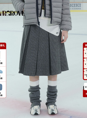 GROVE官方旗舰店 2025WT冬季新款中长款百褶裙长半裙下装GCW5SK04