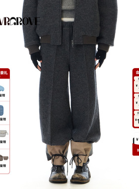 GROVE官方旗舰店 2025WT冬季新款绵羊毛长裤休闲女下装GCW5PT03