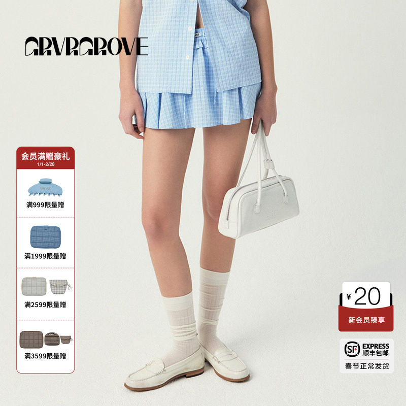 GROVE官方旗舰店2025SS春夏款女士格纹梭织裙裤 GS5S