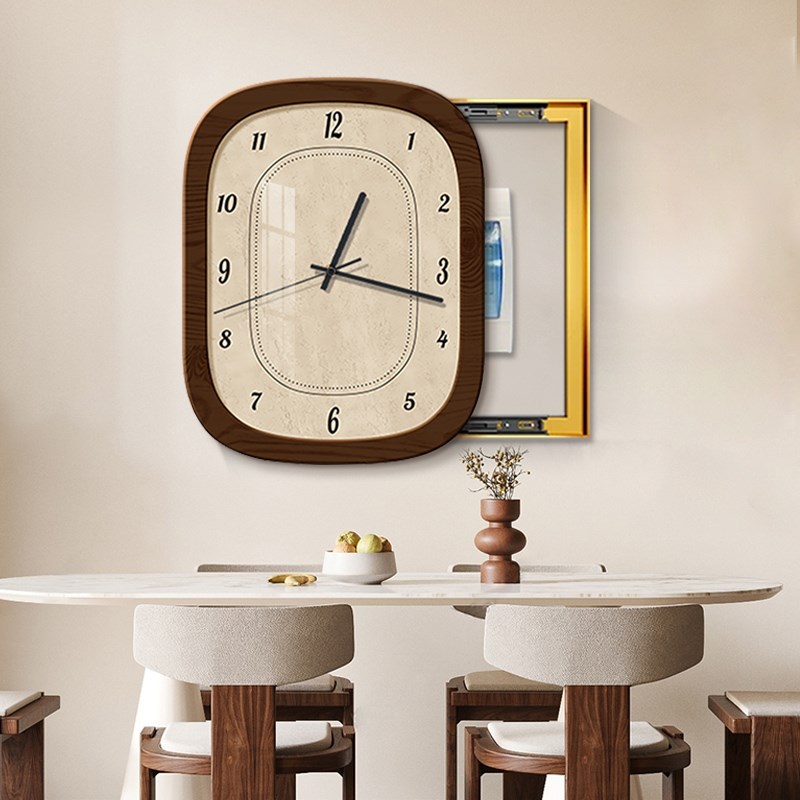 热销中古风电表箱装饰画竖版带钟表遮挡配电箱弱电盒挂画法式复古