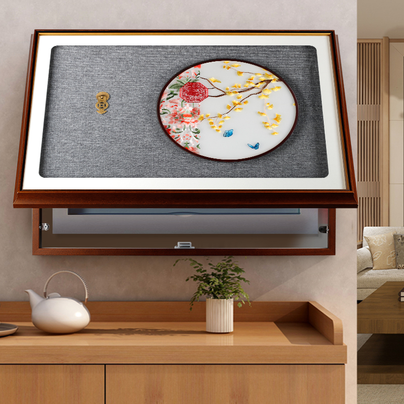 热销新中式风格电表箱装饰画遮挡箱餐厅简约现代免打孔刺绣竖版中图片