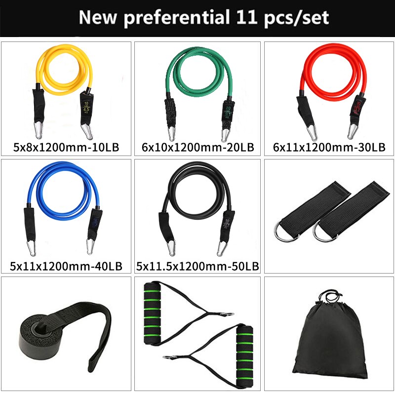 11 pcs Resistance Tube Bands Set Fitness Yoga Gym Pull Rope