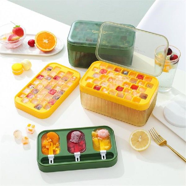 2 In 1 Ice Cube Tray Making Mould Box Maker Silicone Ice
