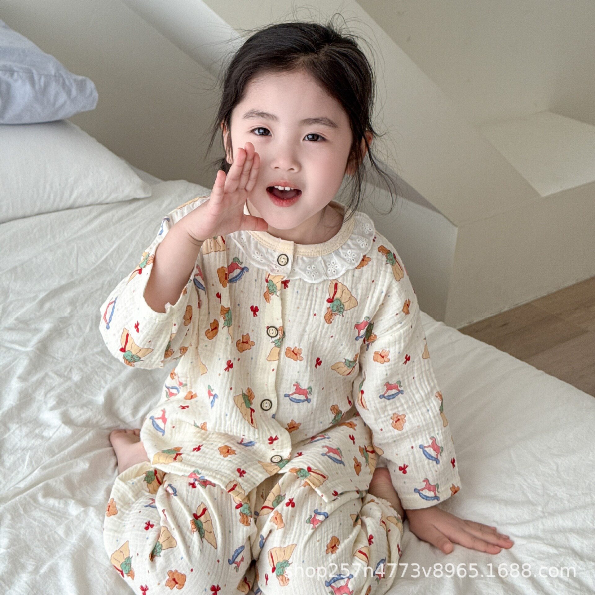 女童睡衣春夏季儿童长袖套装中童棉纱家居服夏天公主空调服