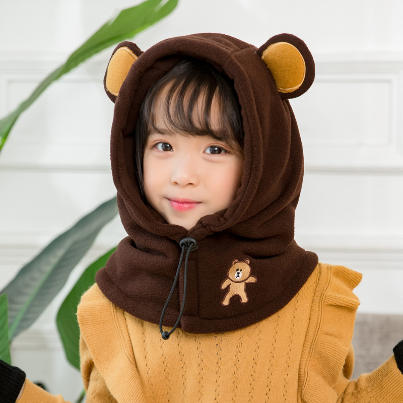 中大童抓绒雷锋帽冬天小孩骑车帽男女儿童保暖口罩围脖一体防寒帽