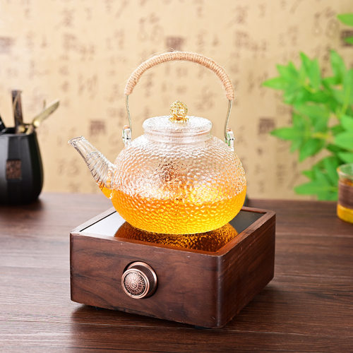 现货供应高硼硅麻绳把玻璃煮茶壶锤纹水壶单壶玻璃花茶过滤泡茶壶
