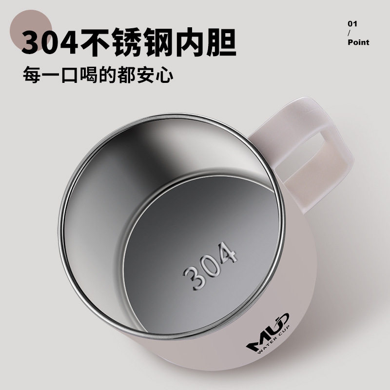 304不锈钢带盖水杯双层密封办公室茶杯马克杯不锈钢咖啡杯子