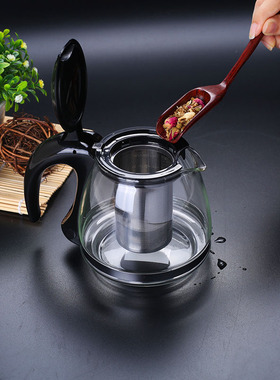 嘉美华耐热玻璃茶壶大容量不锈钢滤网黑色彩色咖啡花茶壶A082B
