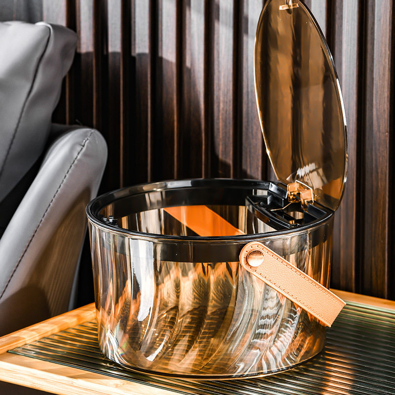 透明手提垃圾桶ins风轻奢高颜值收纳桶简约创艺客厅厨房卧室桌面