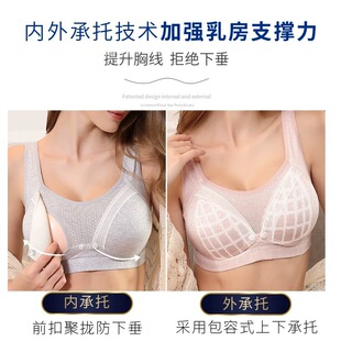 孕妇喂奶内衣纯棉无钢圈防走光胸罩前开扣哺乳文胸怀孕期背心薄款