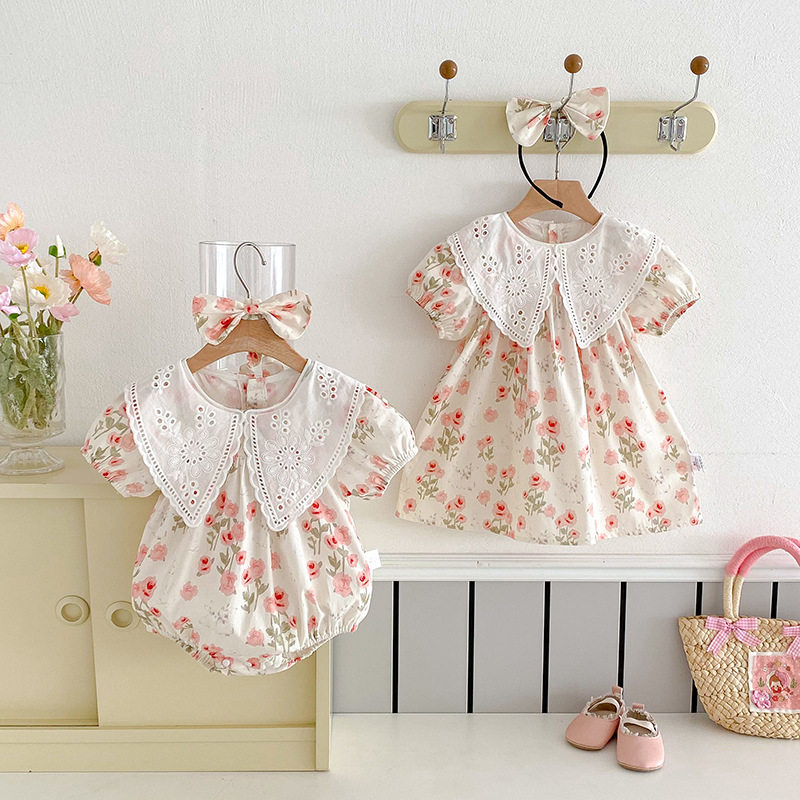 2026夏季婴儿衣服女童韩版短袖连衣裙爬服女宝宝包屁衣夏款姐妹装