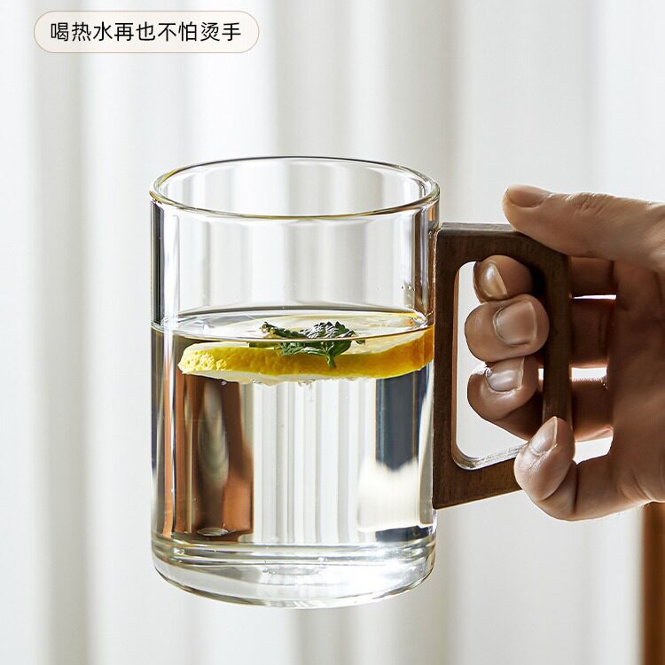 加厚木把茶杯套装大容量简约家用实木盖子凉水壶水杯套装