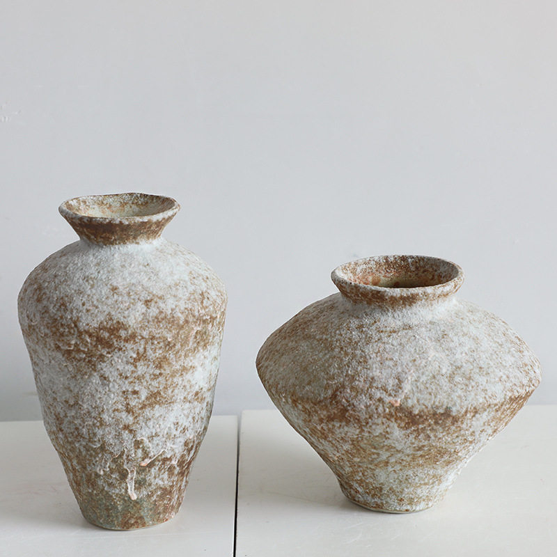 侘寂风陶瓷花瓶粗陶瓶插花复古怀旧手工民宿酒店禅意摆件新中式