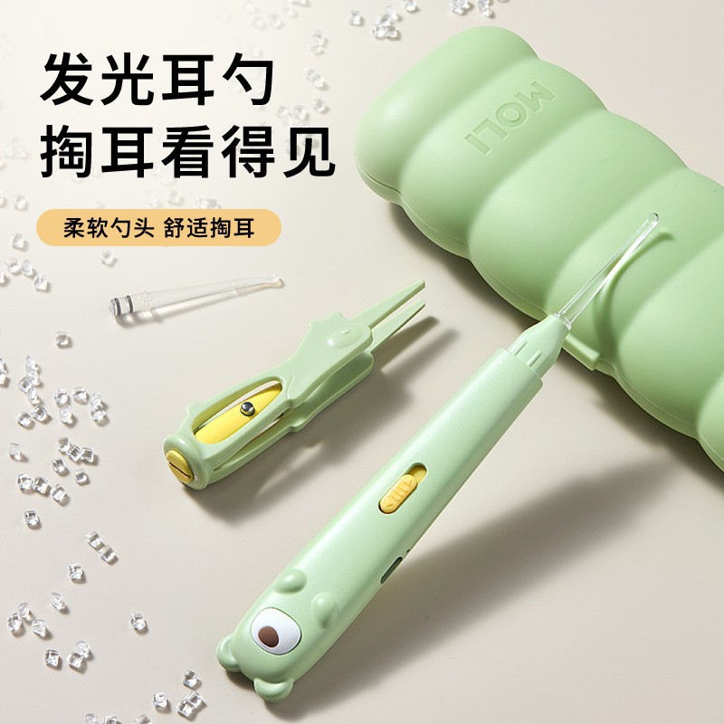 宝宝儿童发光耳勺宝宝掏耳朵扒耳采耳带灯耳勺耳镊子套装挖耳勺