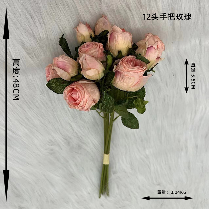 仿真花12头手把玫瑰婚庆装饰道具假花路引室内软装绢花