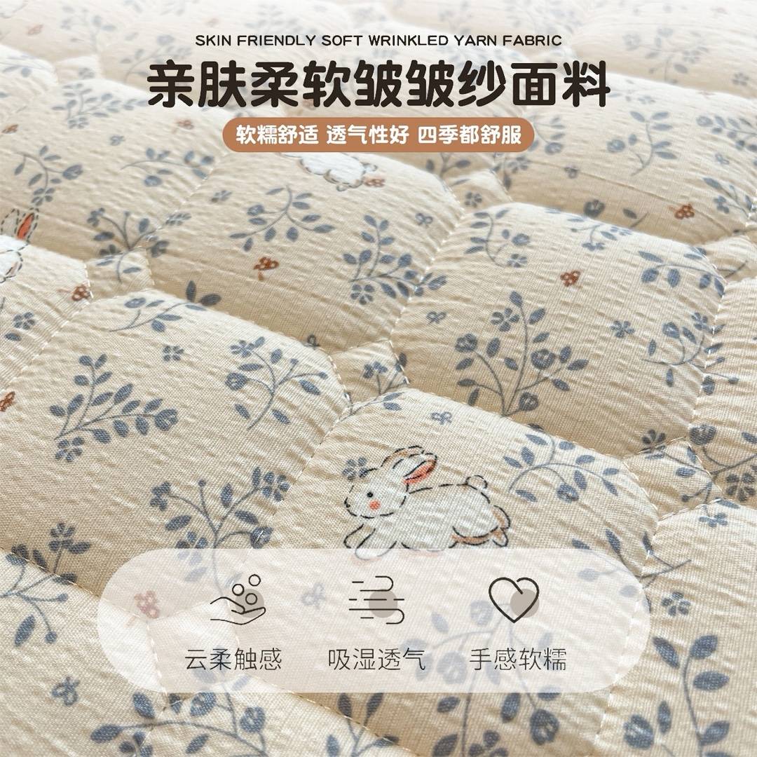 A类防水床笠皱皱纱印花夹棉加厚防尘防滑隔尿席梦思床垫保护罩