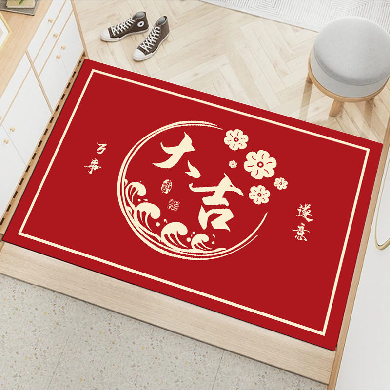 红色喜庆硅藻泥地垫门口耐脏卫生间吸水速干防滑垫可裁剪入户地垫