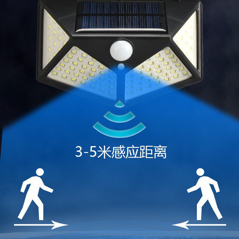 100LED太阳能灯人体感应壁灯蜡烛户外装饰楼梯灯路灯庭院灯四面