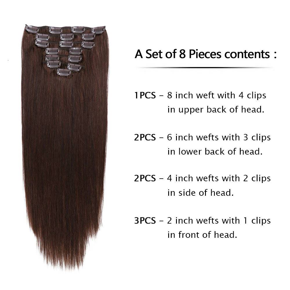 -Human Wig 20inch 100g #2 Clip Hair Eight Piece Hair Extensi