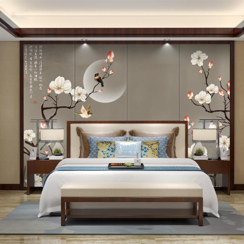 立体3D割花新中式酒店大堂客房床头皮雕精雕硬包背景墙