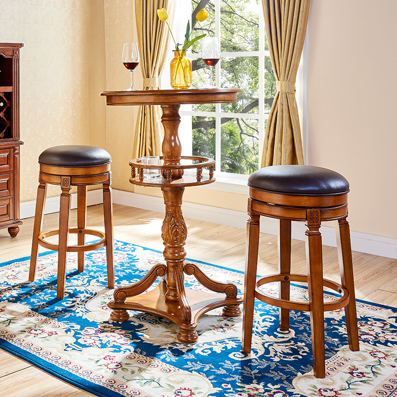 欧式酒吧椅时尚舒适家用高脚椅轻奢实木吧台凳美式乡村高脚凳