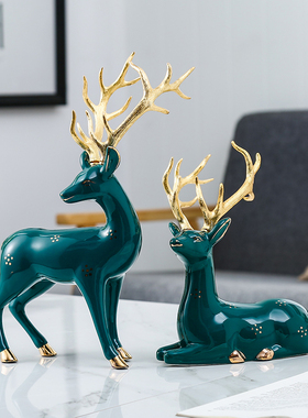 招财鹿陶瓷摆件轻奢创意礼品北欧家居摆设家用客厅电视柜玄关装饰