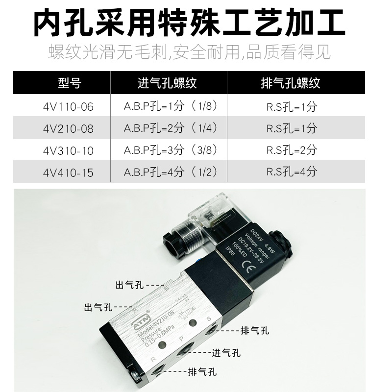 气动电磁阀4v210一08两位五通dc24v电磁电阀220V控制阀气阀电子阀