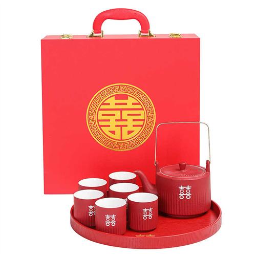 改口敬茶杯结婚喜庆陶瓷茶壶新婚用品茶具套组使用婚礼礼物送新人