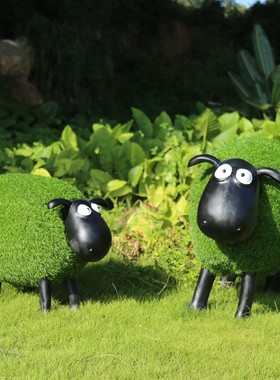 户外草皮植绒羊玻璃钢卡通雕塑幼儿园装饰摆件工艺品园林景观庭院