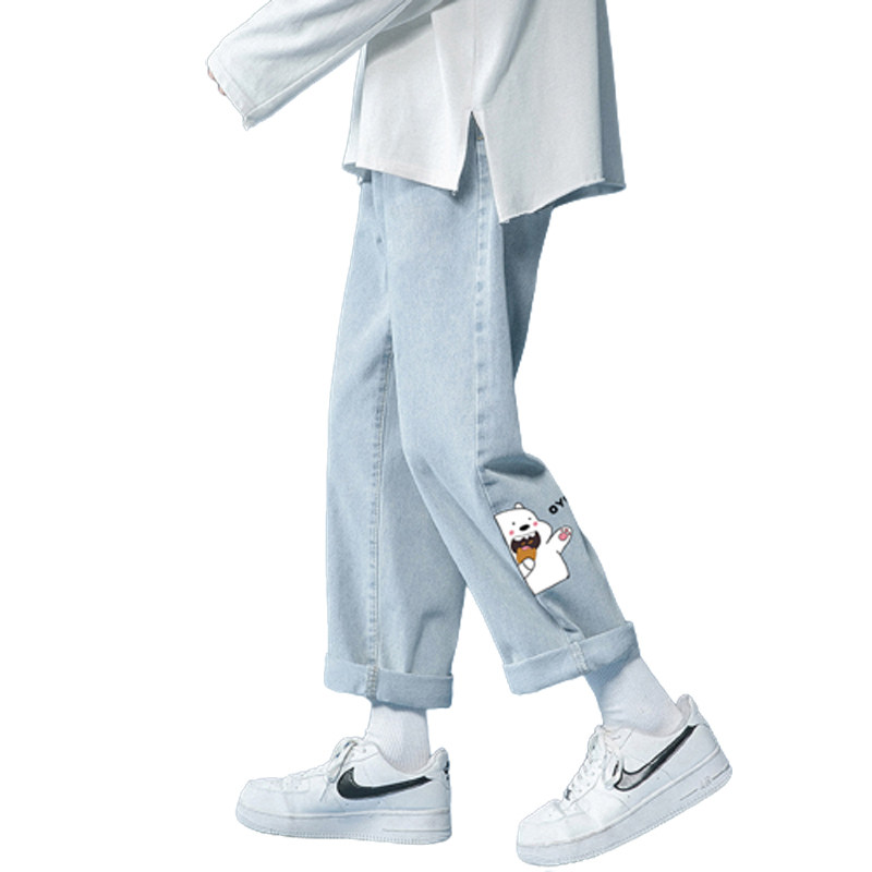 九分浅色牛仔长裤男宽松直筒2021年新款夏季薄款裤子韩版潮流休闲