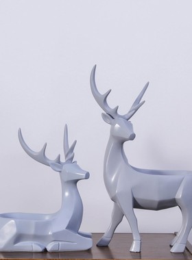 北欧几何麋鹿收纳盒创意家居客厅门口玄关摆设少女心房间装饰摆件